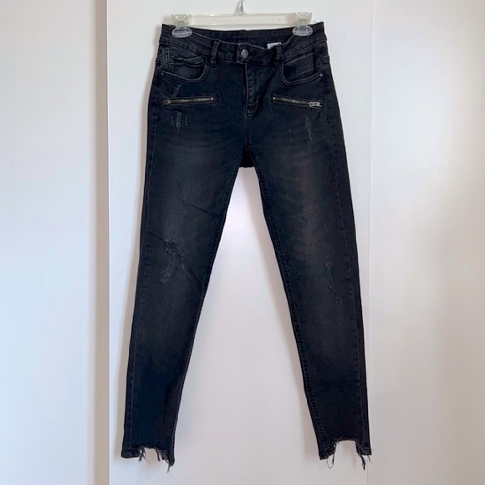 Zara Basic Z1975 Dark Gray Skinny Distressed Bike… - image 1